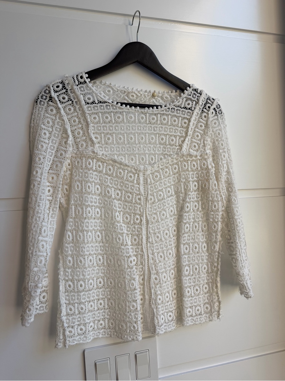 Sezane White Crochet Lace Open Cardigan